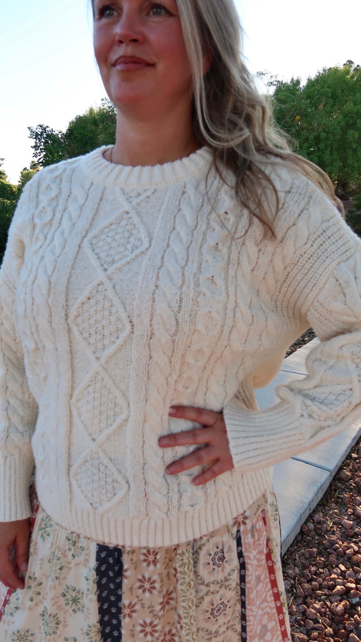 Winter White Cable Knit Sweater- Alohi Gold Apparel