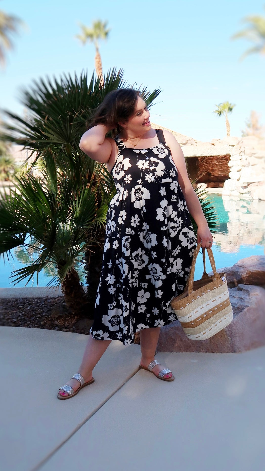 Lu'au Black Print Midi Dress- Alohi Gold Apparel