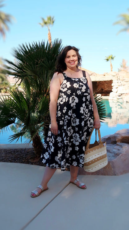 Lu'au Black Print Midi Dress- Alohi Gold Apparel