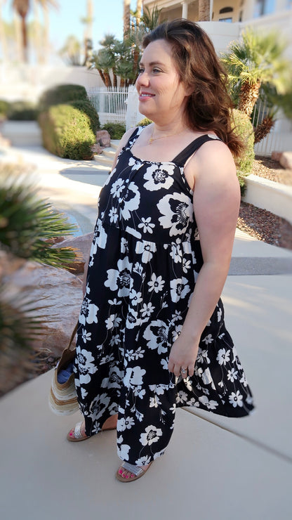 Lu'au Black Print Midi Dress- Alohi Gold Apparel