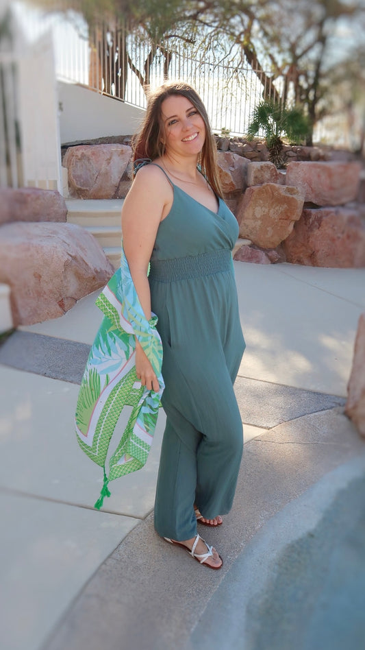 Soft Teal Wide Leg Jumpsuit- Alohi Gold Apparel