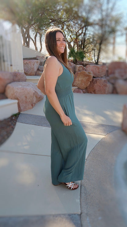 Soft Teal Wide Leg Jumpsuit- Alohi Gold Apparel