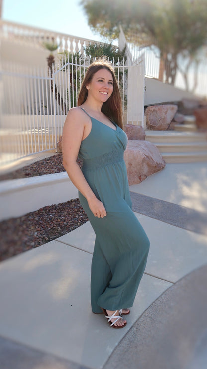 Soft Teal Wide Leg Jumpsuit- Alohi Gold Apparel