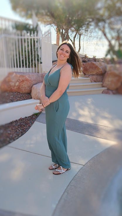 Soft Teal Wide Leg Jumpsuit- Alohi Gold Apparel