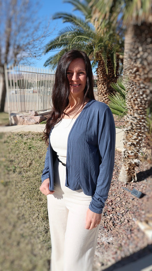 Island Night Navy Cardigan- Alohi Gold Apparel