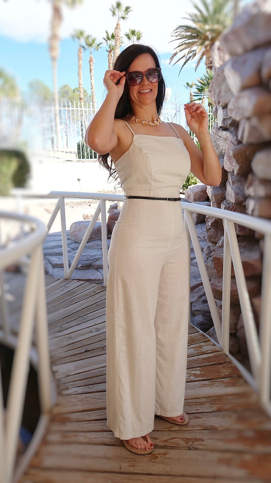 Tailored Cropped Linen Jumpsuit- Alohi Gold Apparel