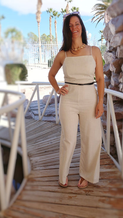 Tailored Cropped Linen Jumpsuit- Alohi Gold Apparel