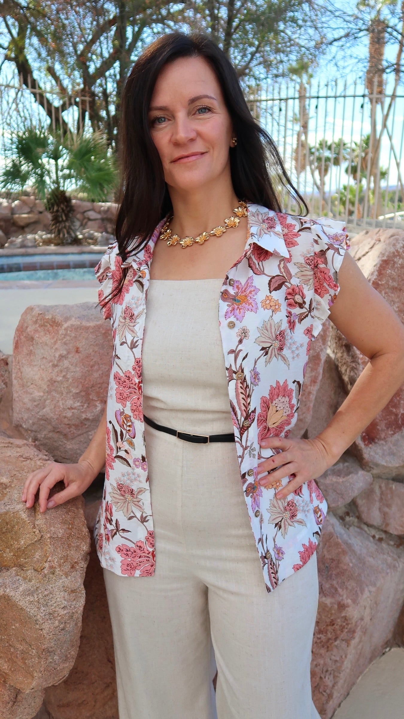 Tropical Floral Print Top- Alohi Gold Apparel