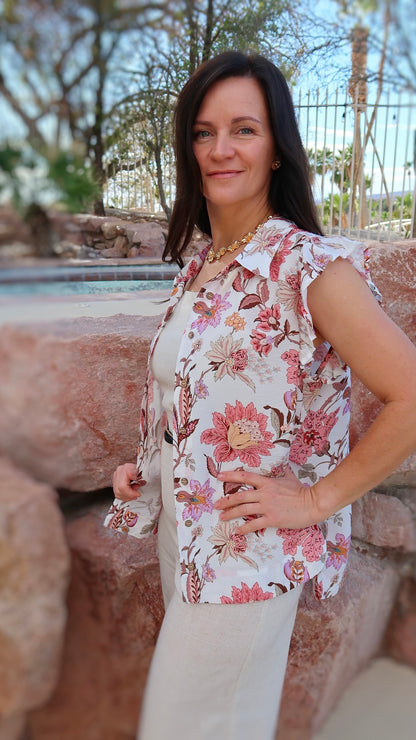 Tropical Floral Print Top- Alohi Gold Apparel
