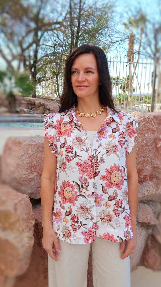 Tropical Floral Print Top- Alohi Gold Apparel