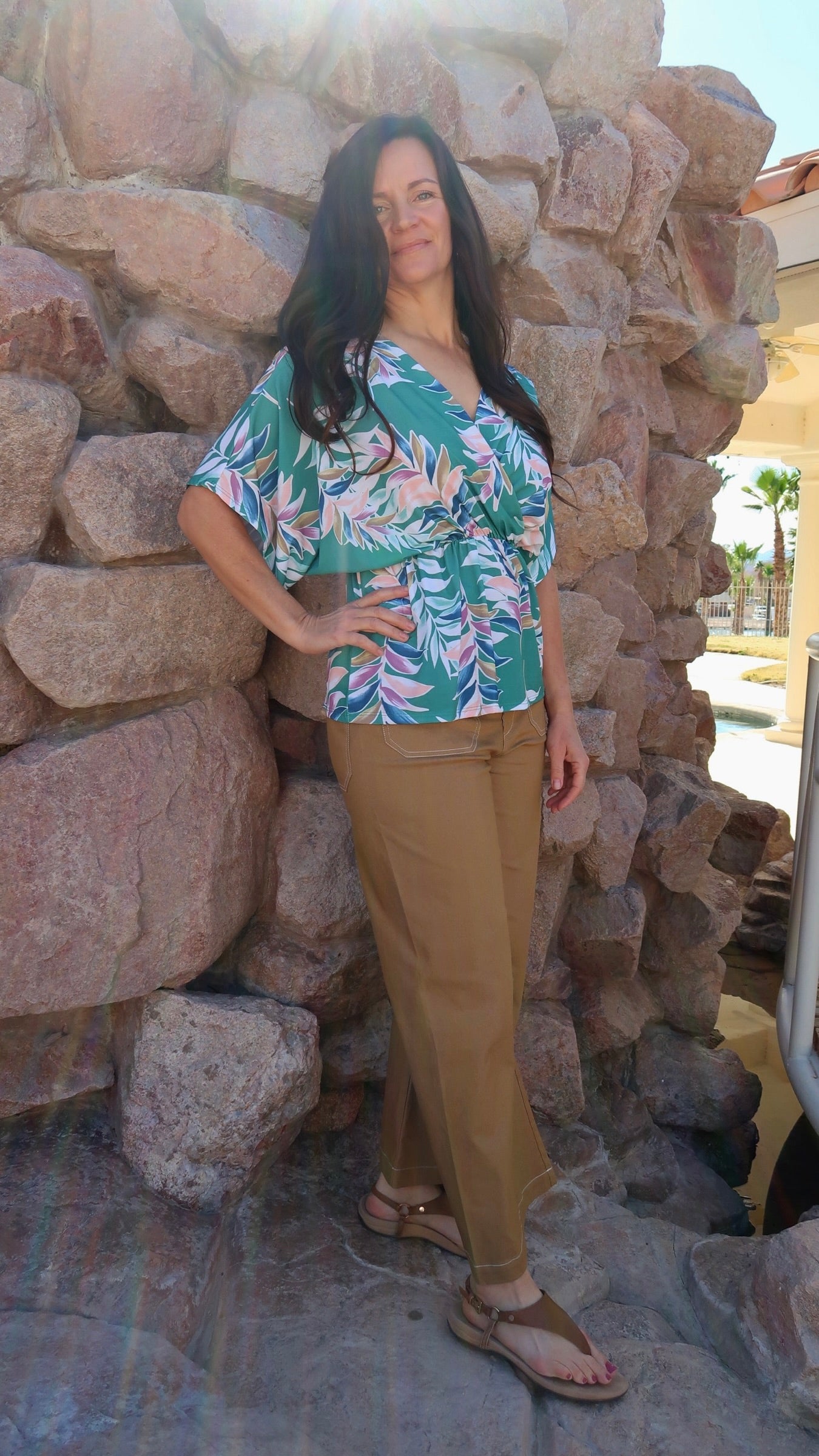 Tropical Rainbow- Kimono Sleeve- Faux Wrap Top- Alohi Gold Apparel