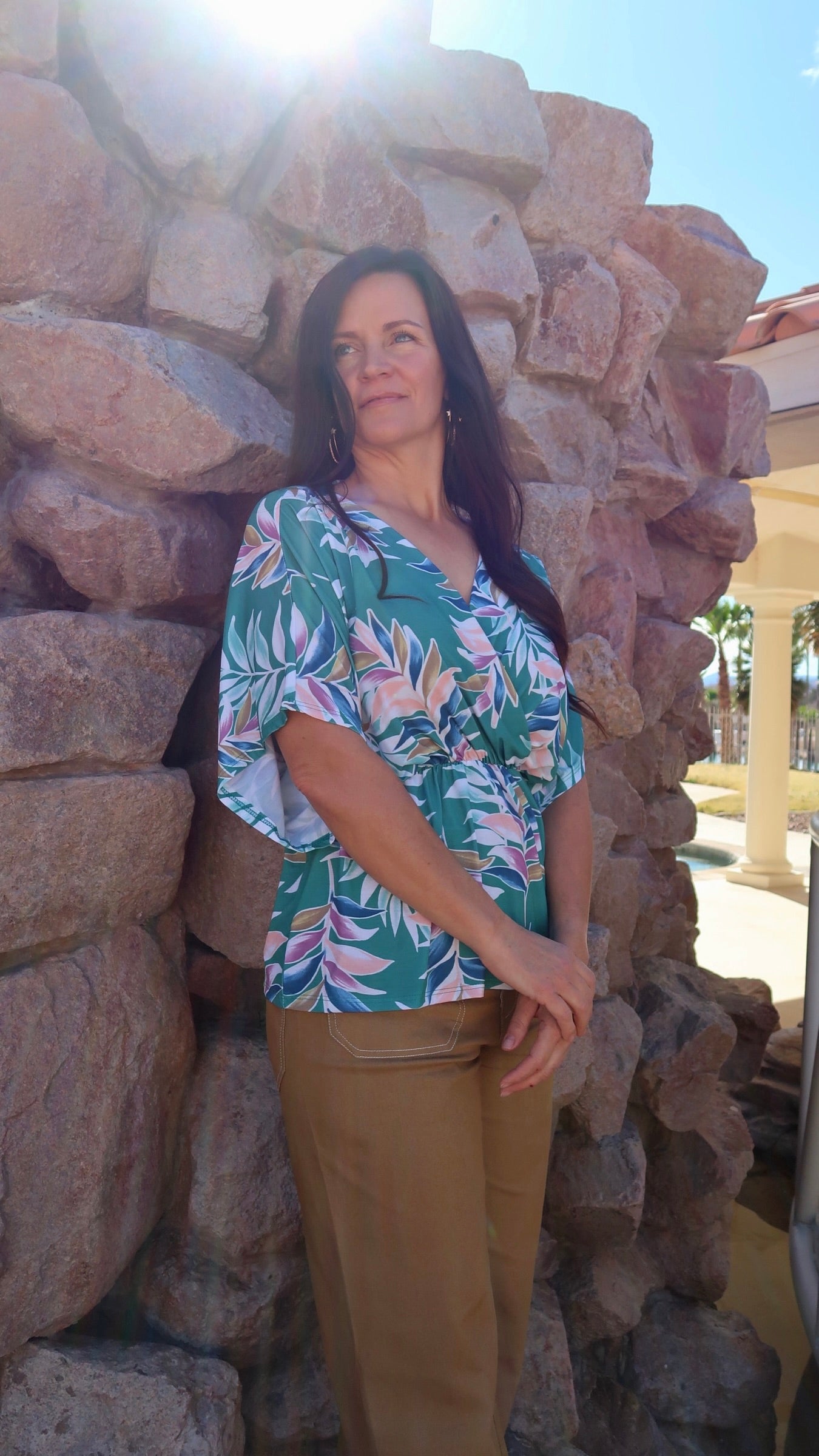 Tropical Rainbow- Kimono Sleeve- Faux Wrap Top- Alohi Gold Apparel