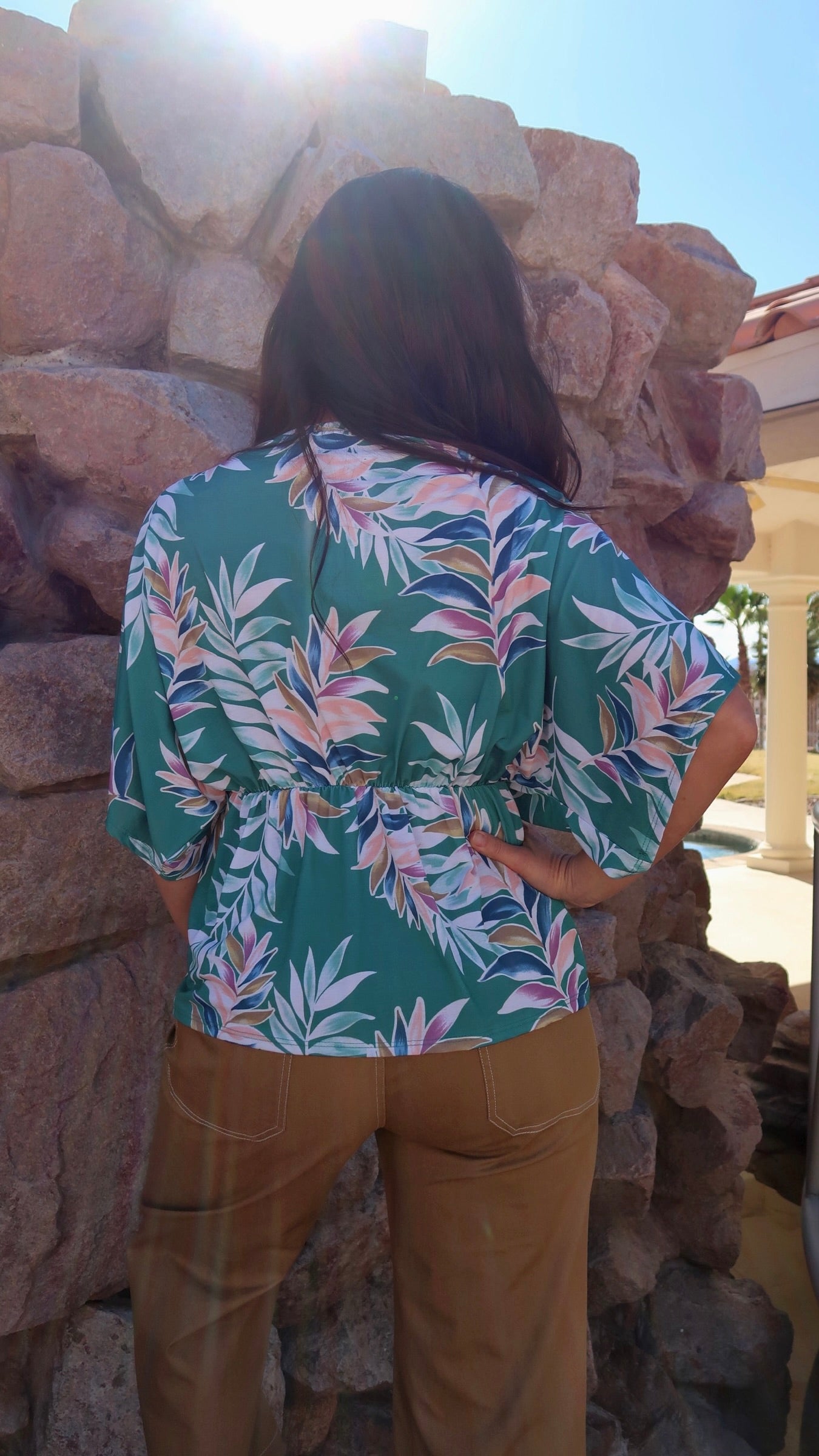 Tropical Rainbow- Kimono Sleeve- Faux Wrap Top- Alohi Gold Apparel