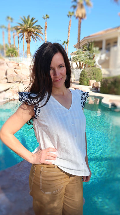 White Plumeria Cotton Top- Alohi Gold Apparel