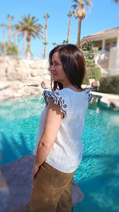 White Plumeria Cotton Top- Alohi Gold Apparel