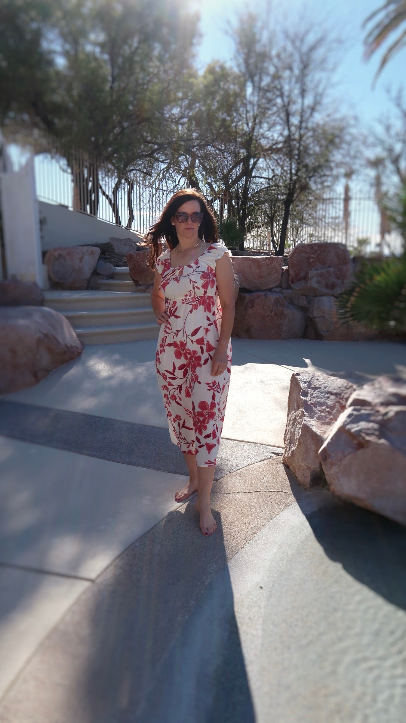 Hibiscus Print Midi Beach Dress- Alohi Gold Apparel