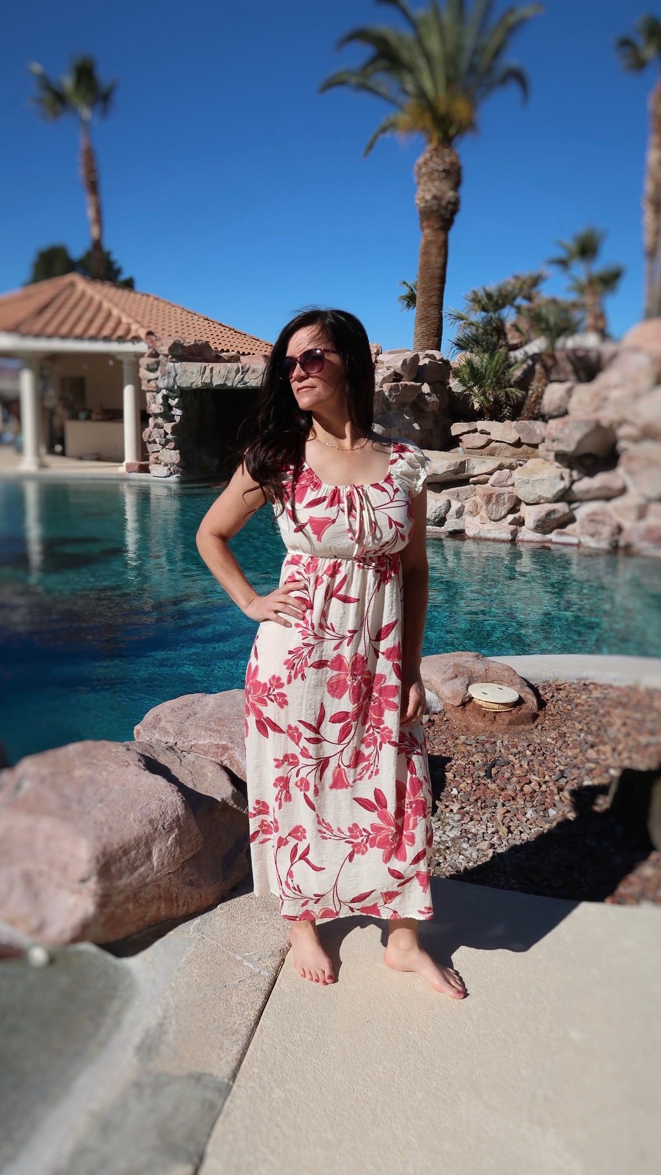 Hibiscus Print Midi Beach Dress- Alohi Gold Apparel