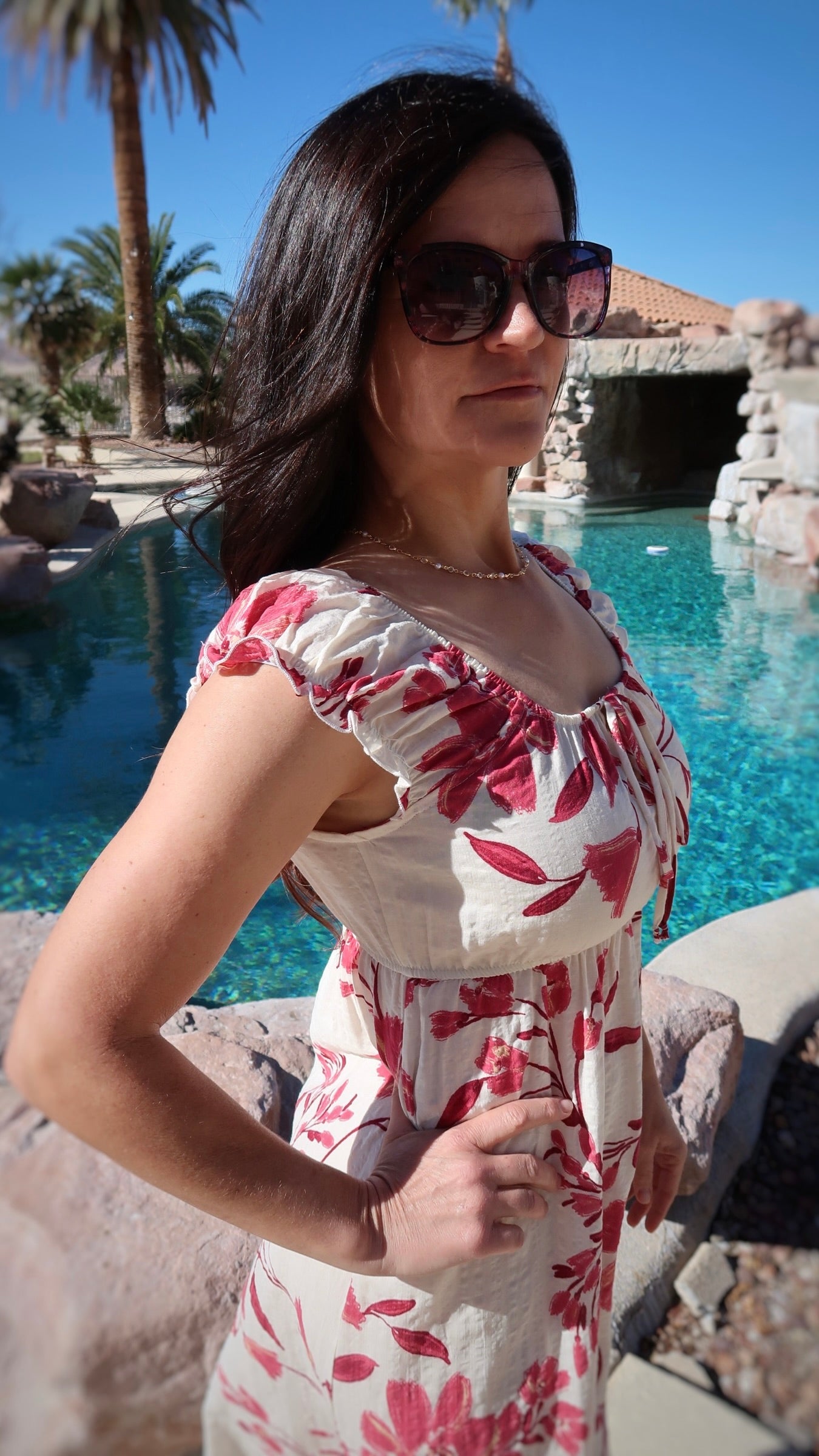 Hibiscus Print Midi Beach Dress- Alohi Gold Apparel
