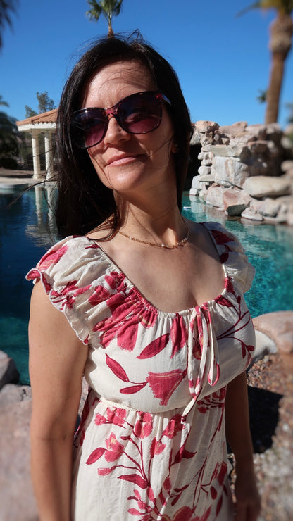 Hibiscus Print Midi Beach Dress- Alohi Gold Apparel