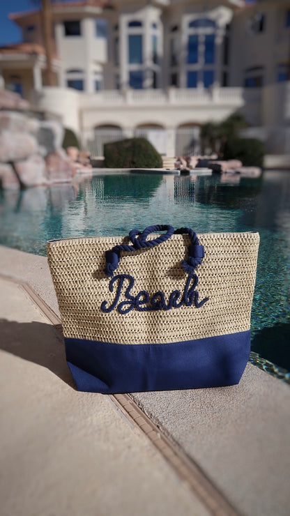Navy wicker BEACH bag