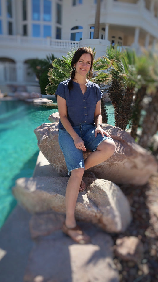 Pacific Sea Blue Button Down Top