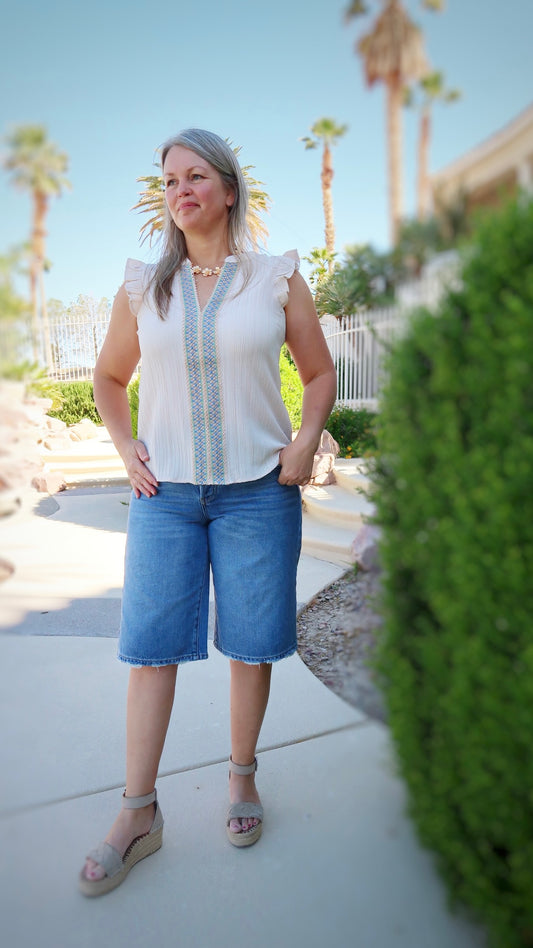 Koa Beige Embroidered Top