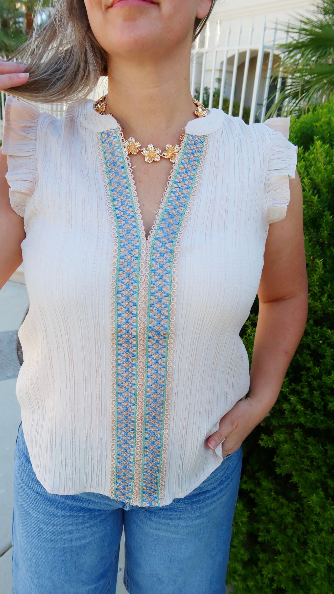 Koa Beige Embroidered Top