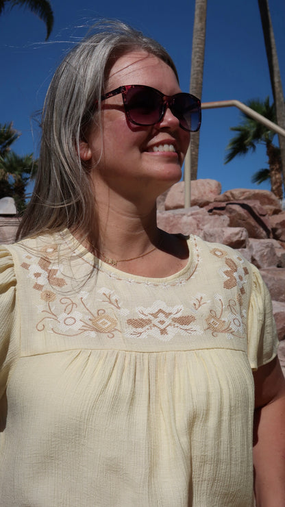 Plus Floral Embroidery Ruffle Sleeve Top