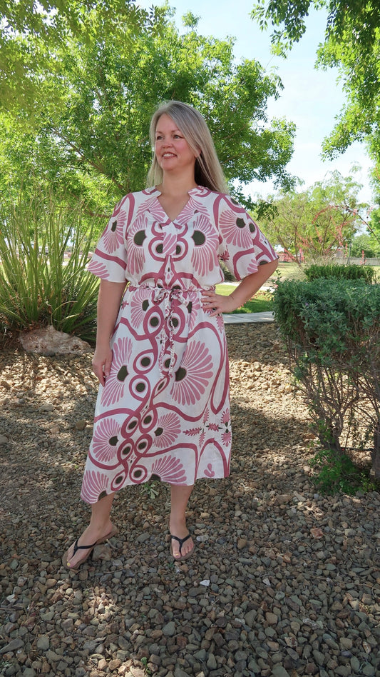 Mauve Print Midi Dress