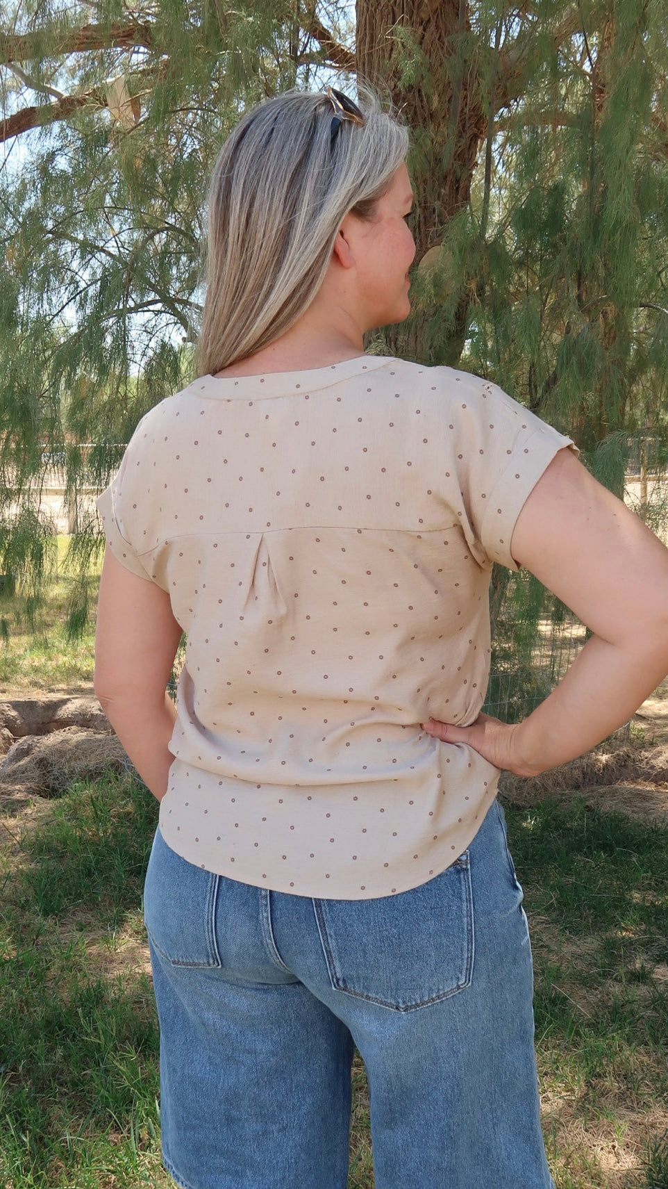 Polka Dot Half Button Top- Alohi Gold Apparel 
