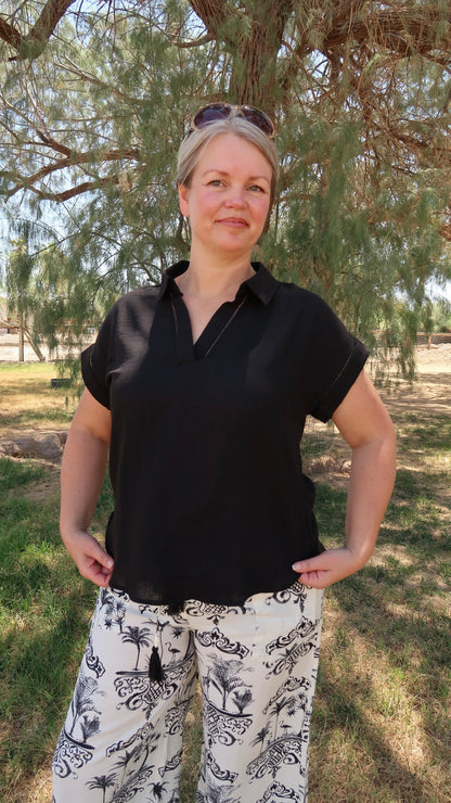 Lava Collared Short Sleeve Top- Alohi Gold Apparel