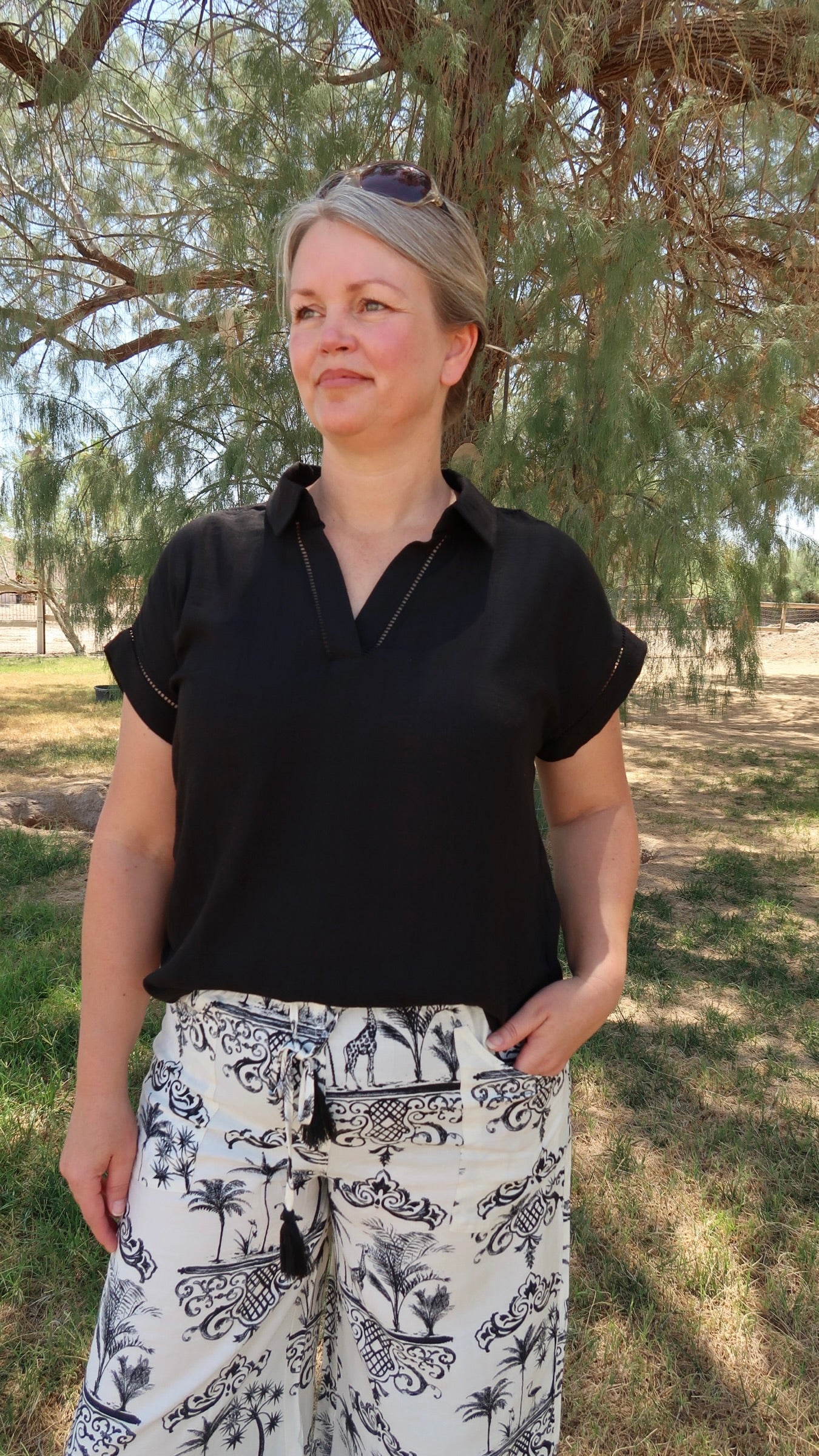 Lava Collared Short Sleeve Top- Alohi Gold Apparel