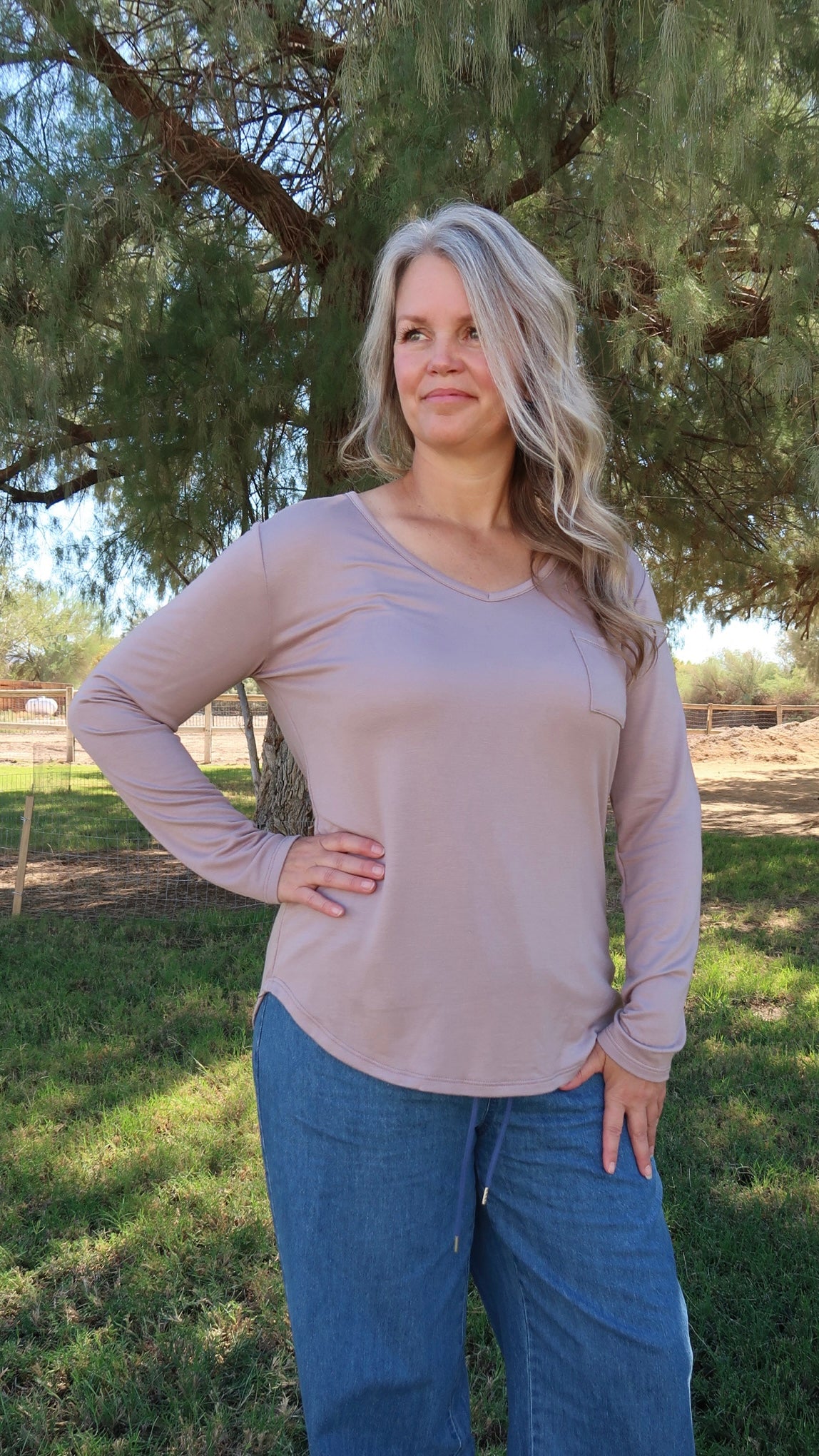Taupe Long Sleeve Top/ Alohi Gold Apparel