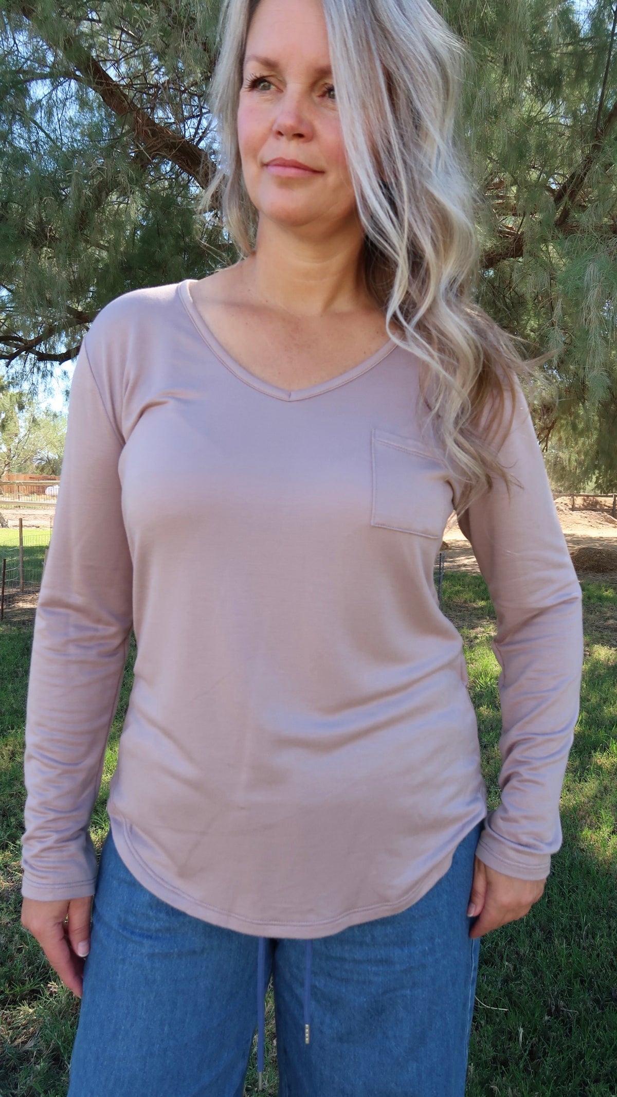 Taupe Long Sleeve Top/ Alohi Gold Apparel