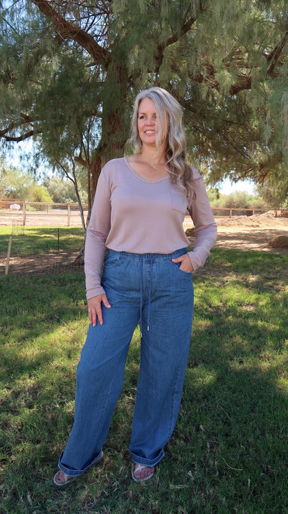Taupe Long Sleeve Top/ Alohi Gold Apparel