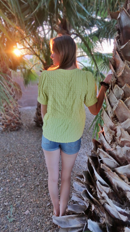 Lemon Green Textured Top- Alohi Gold Apparel