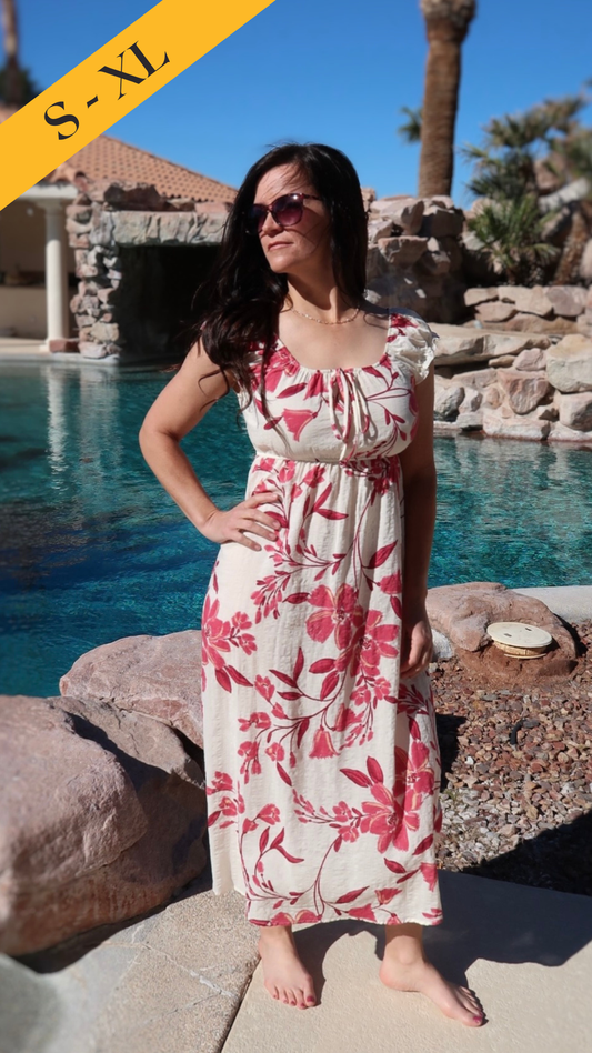 Hibiscus Print Midi Beach Dress