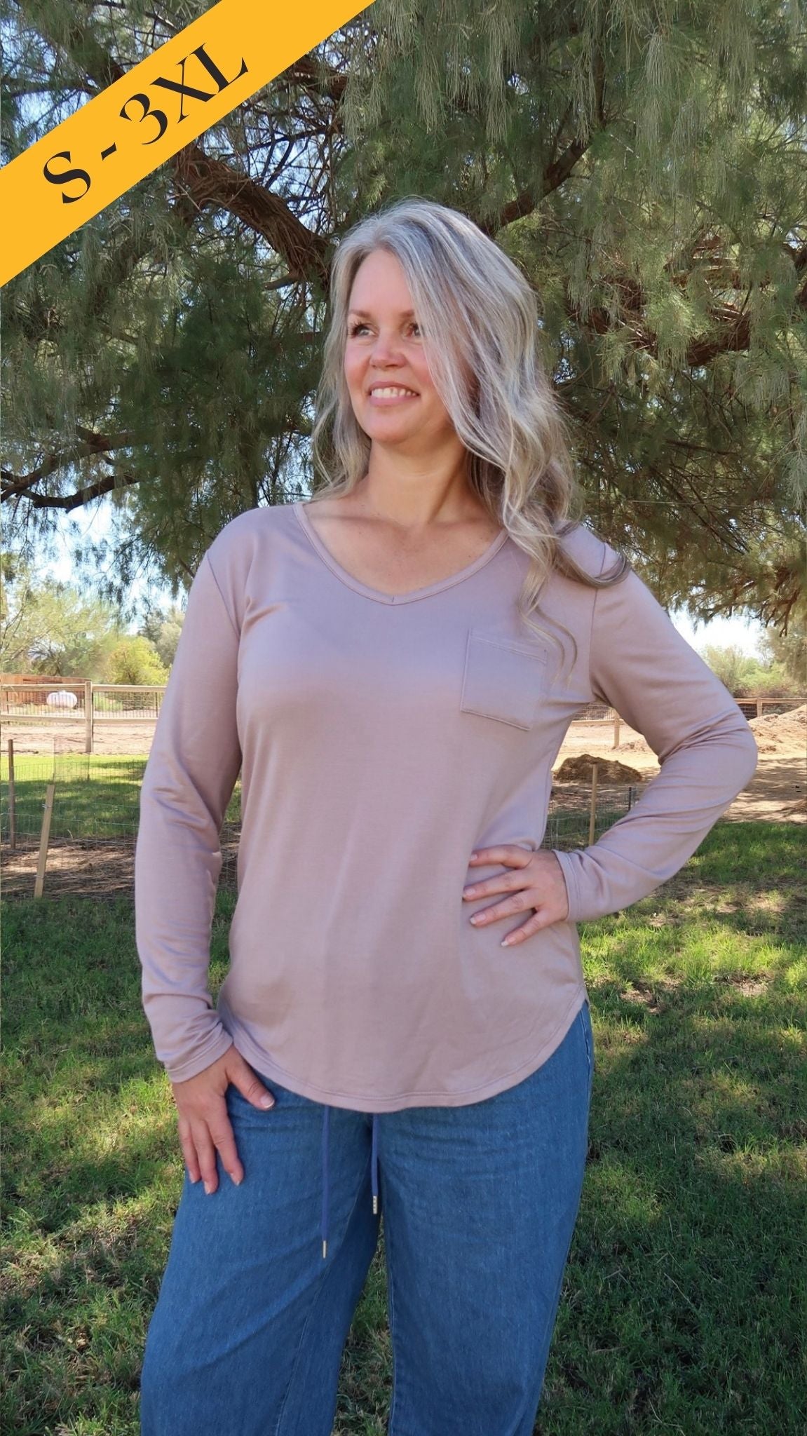 Taupe Long Sleeve Top- Alohi Gold Apparel
