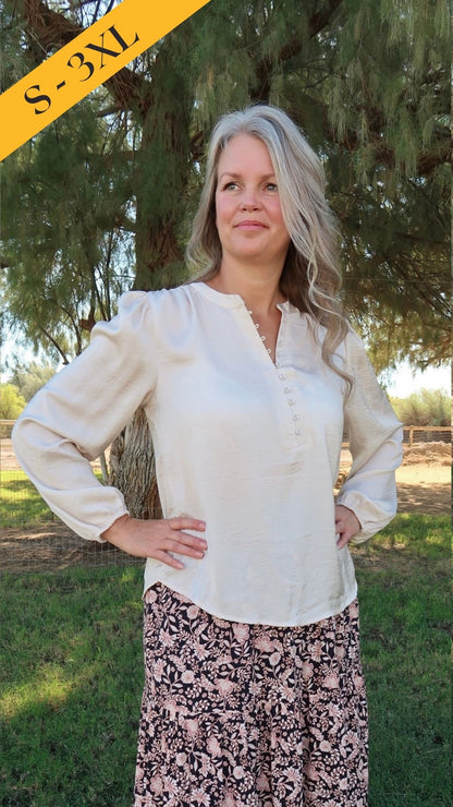 Champagne Satin Long sleeve Top- Alohi Gold Apparel