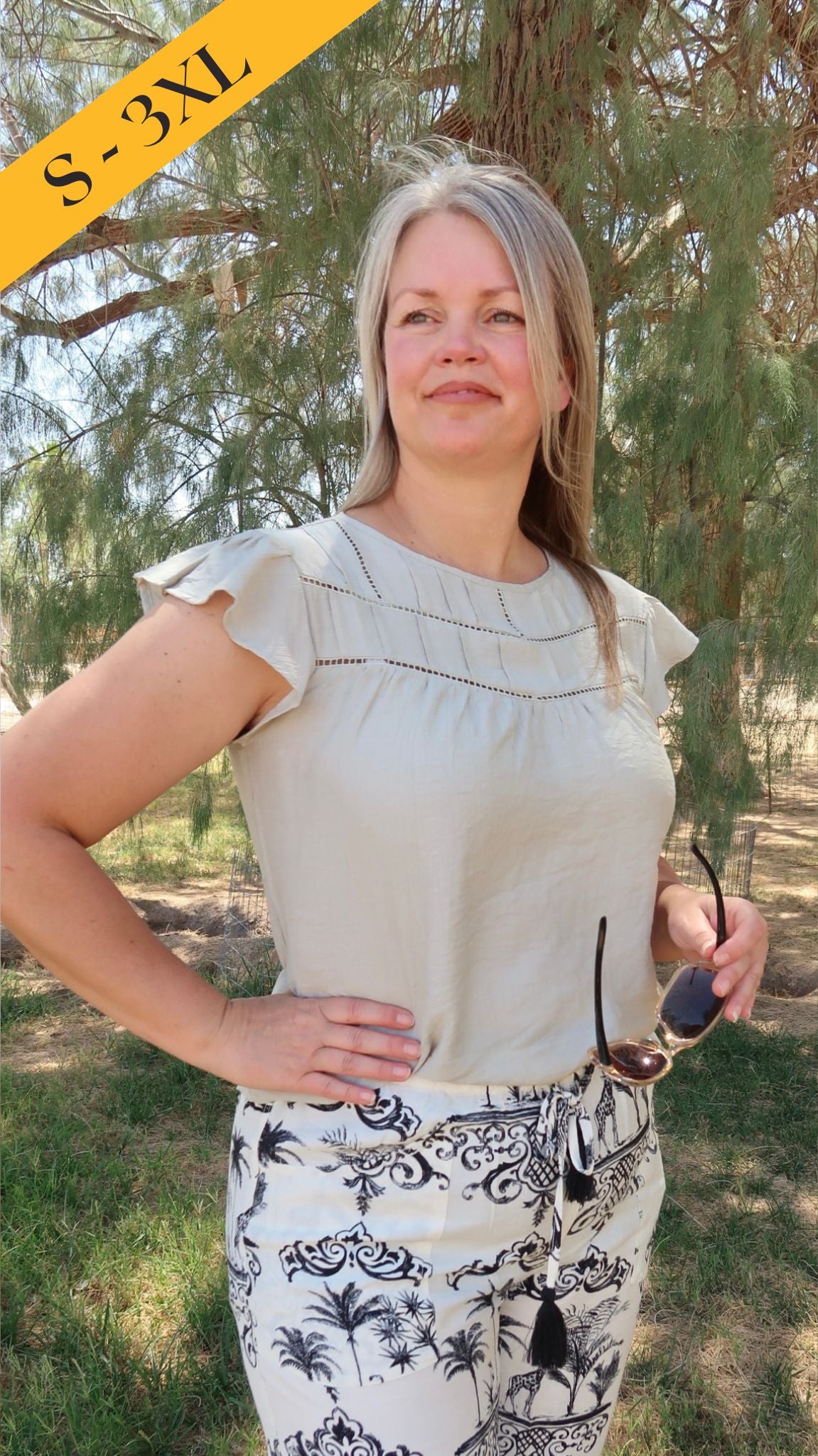 Silver Sage Ruffle Sleeve Top- Alohi Gold Apparel