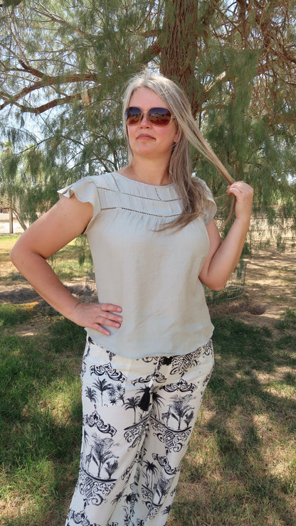 Silver Sage Ruffle Sleeve Top- Alohi Gold Apparel