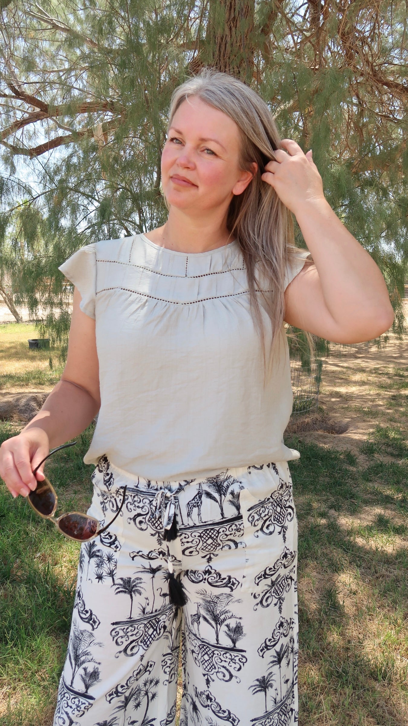 Silver Sage Ruffle Sleeve Top- Alohi Gold Apparel