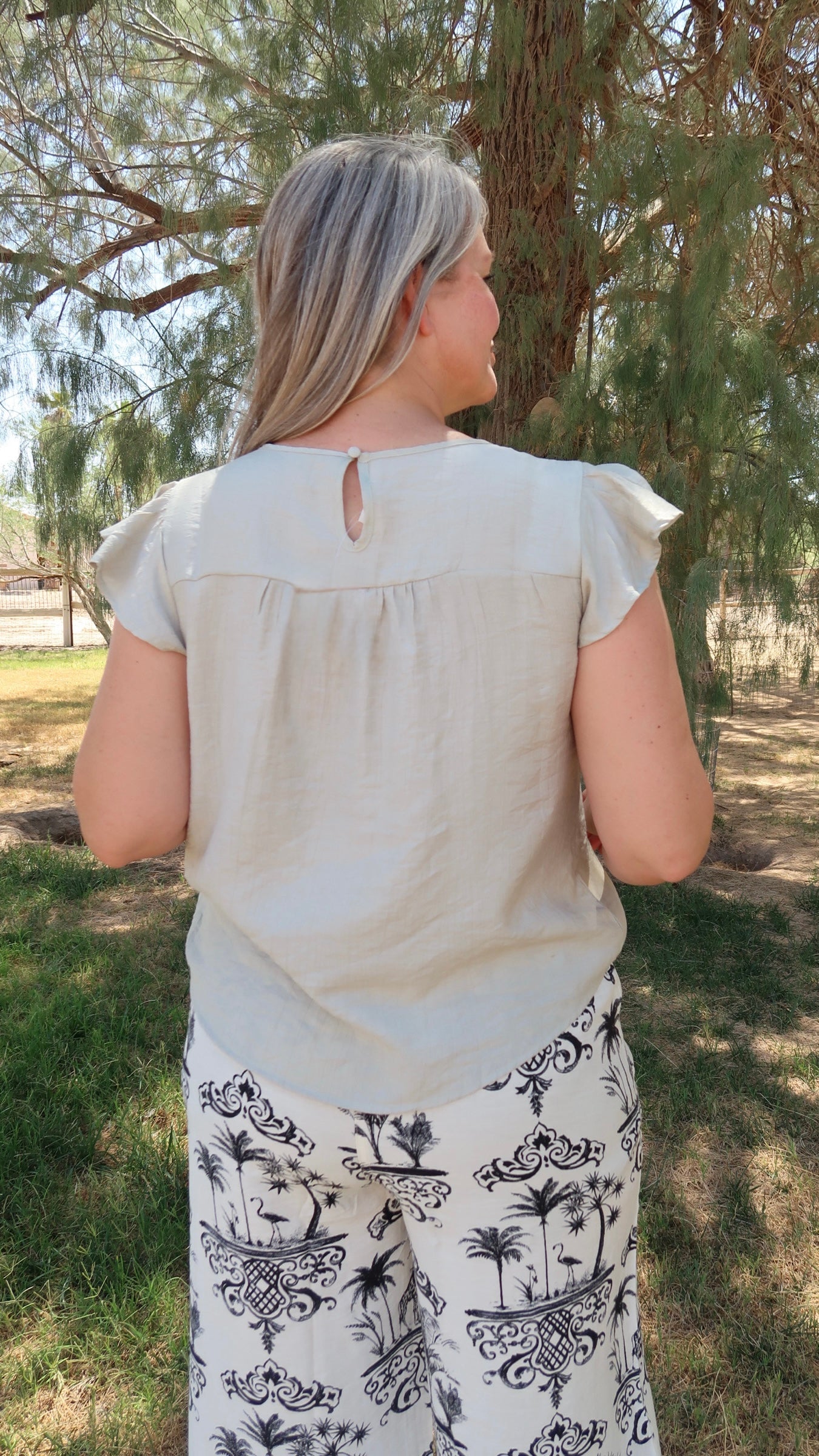 Silver Sage Ruffle Sleeve Top- Alohi Gold Apparel