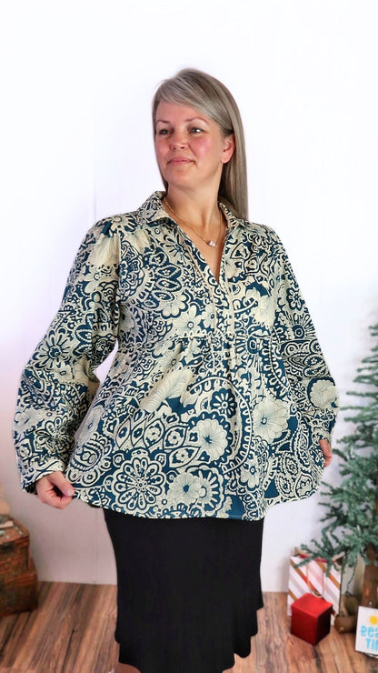 Peacock Feminine Tailored Top- Alohi gold apparel