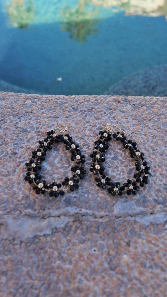 Black Beaded Teardrop Earings