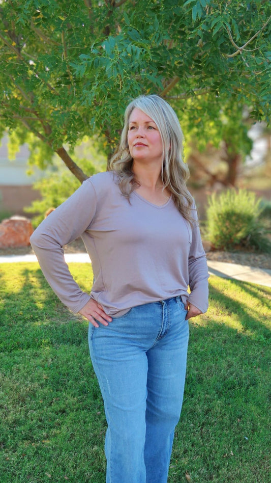 Taupe Long Sleeve Top -alohi gold apparel
