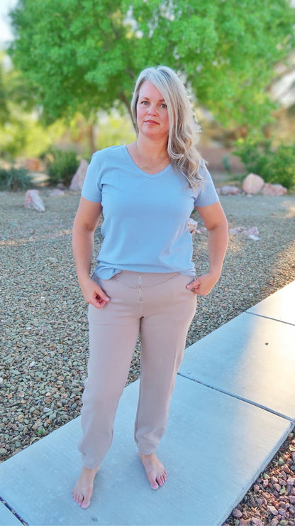 Sky blue women’s T-shirt – Alohi gold apparel ￼