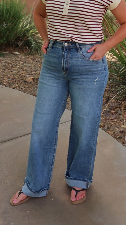 KANCAN HIGH RISE CUFFED LEG JEANS- Alohi Gold Apparel