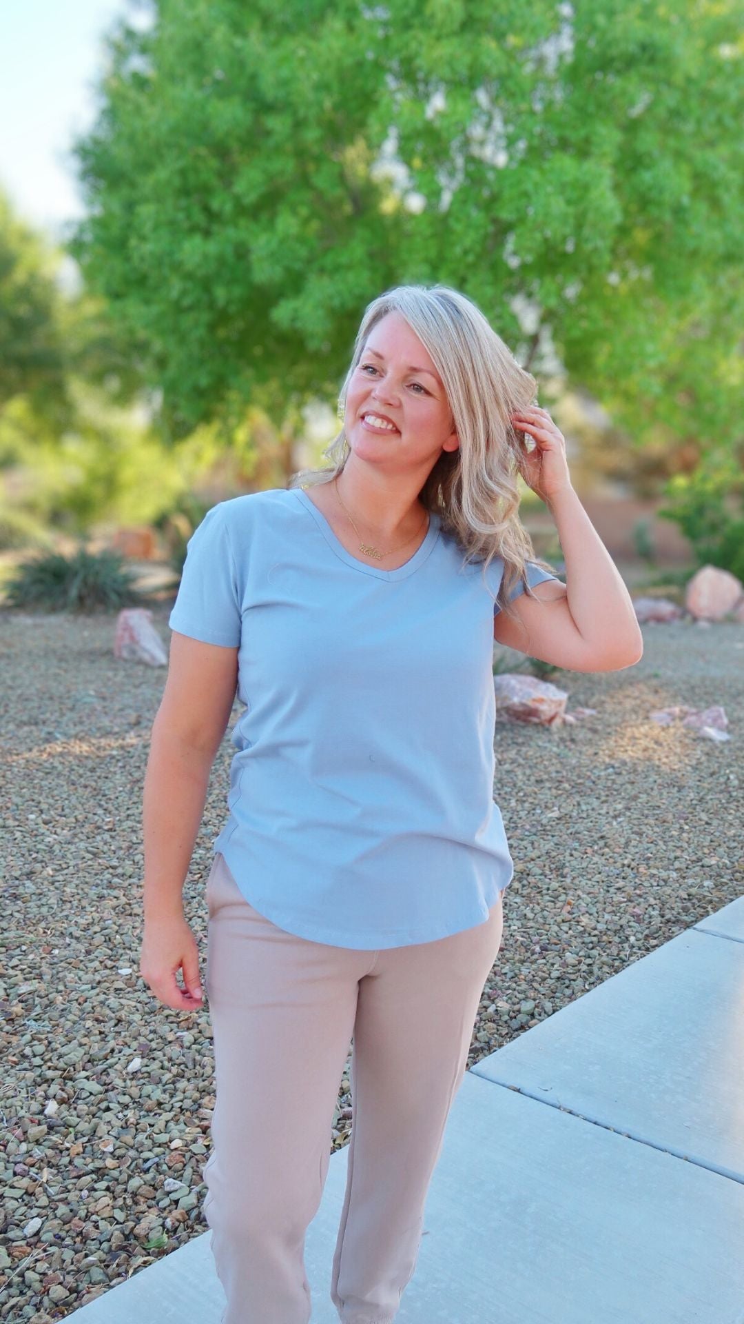 Sky blue women’s T-shirt – Alohi gold apparel 