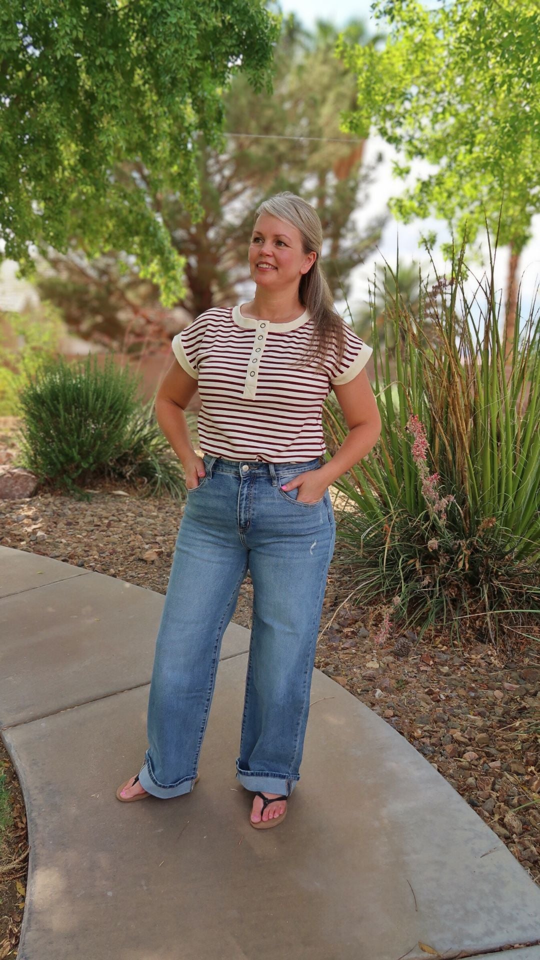 Wine Stripe Henley Top